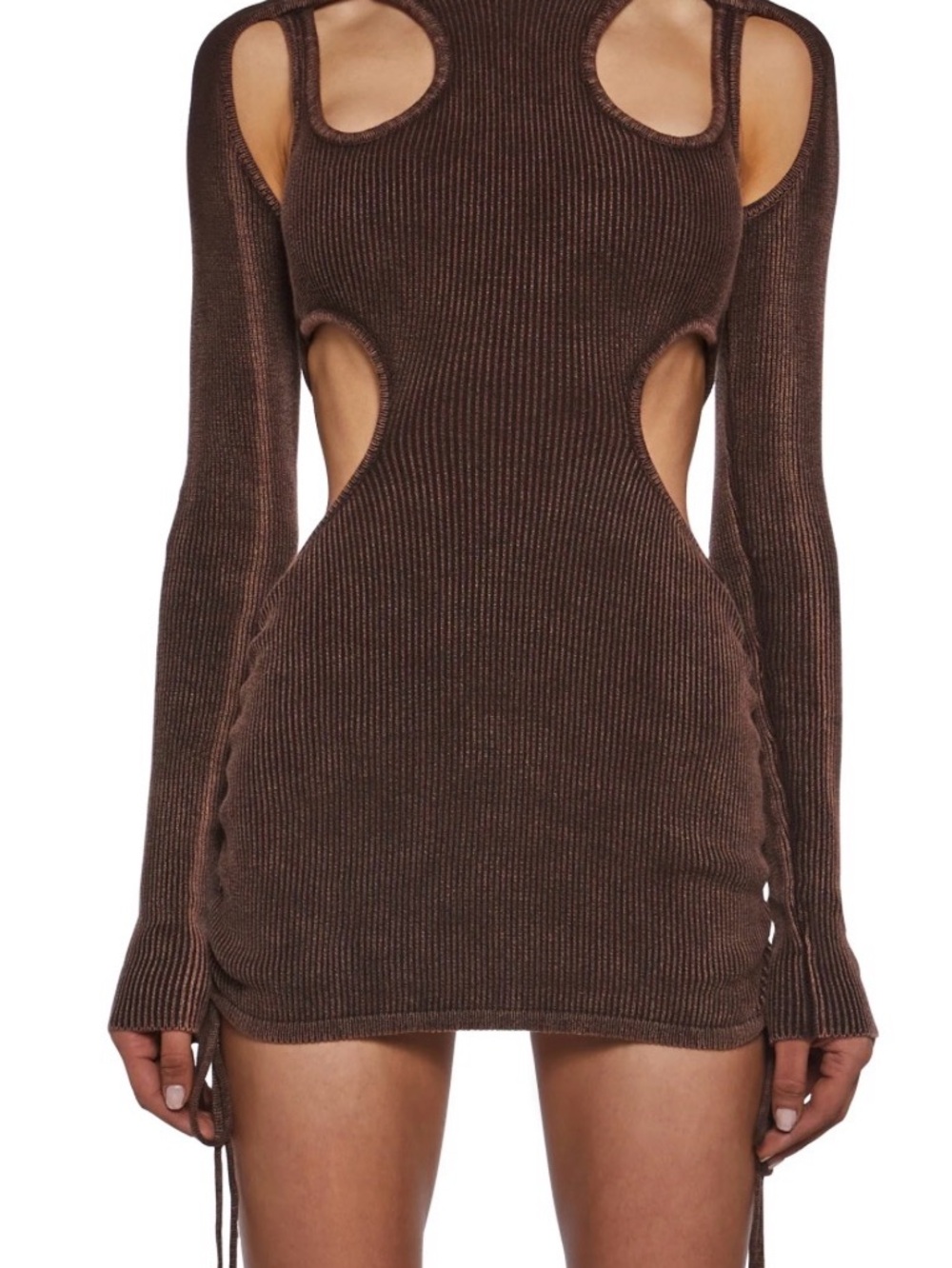 Dolls Kill Darker Wavs Brown Cutout Ribbed Mini Bodycon Dress Brand New Size XL